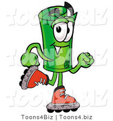 Illustration of a Cartoon Rolled Money Mascot Roller Blading on Inline Skates by Mascot Junction