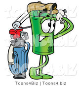 Illustration of a Cartoon Rolled Money Mascot Swinging His Golf Club While Golfing by Mascot Junction