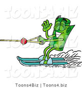 Illustration of a Cartoon Rolled Money Mascot Waving While Water Skiing by Mascot Junction