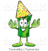 Illustration of a Cartoon Rolled Money Mascot Wearing a Birthday Party Hat by Mascot Junction