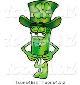 Illustration of a Cartoon Rolled Money Mascot Wearing a Saint Patricks Day Hat with a Clover on It by Mascot Junction