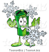 Illustration of a Cartoon Rolled Money Mascot with Three Snowflakes in Winter by Mascot Junction