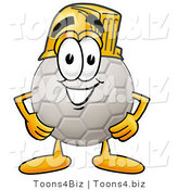 Illustration of a Cartoon Soccer Ball Mascot Wearing a Helmet by Mascot Junction