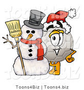 Illustration of a Cartoon Soccer Ball Mascot with a Snowman on Christmas by Mascot Junction