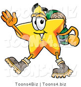 Illustration of a Cartoon Star Mascot Hiking and Carrying a Backpack by Mascot Junction