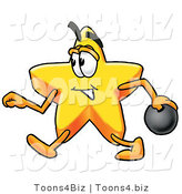 Illustration of a Cartoon Star Mascot Holding a Bowling Ball by Mascot Junction