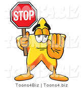 Illustration of a Cartoon Star Mascot Holding a Stop Sign by Mascot Junction