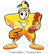 Illustration of a Cartoon Star Mascot Holding a Telephone by Mascot Junction
