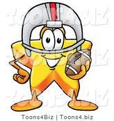 Illustration of a Cartoon Star Mascot in a Helmet, Holding a Football by Mascot Junction