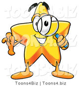 Illustration of a Cartoon Star Mascot Looking Through a Magnifying Glass by Mascot Junction