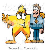 Illustration of a Cartoon Star Mascot Talking to a Business Man by Mascot Junction