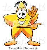 Illustration of a Cartoon Star Mascot Waving and Pointing by Mascot Junction