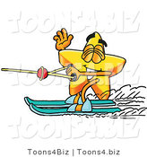Illustration of a Cartoon Star Mascot Waving While Water Skiing by Mascot Junction