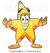 Illustration of a Cartoon Star Mascot Wearing a Birthday Party Hat by Mascot Junction