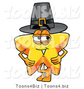 Illustration of a Cartoon Star Mascot Wearing a Pilgrim Hat on Thanksgiving by Mascot Junction