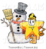 Illustration of a Cartoon Star Mascot with a Snowman on Christmas by Mascot Junction