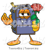 Illustration of a Cartoon Suitcase Mascot Holding a Red Rose on Valentines Day by Mascot Junction