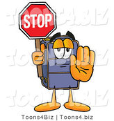 Illustration of a Cartoon Suitcase Mascot Holding a Stop Sign by Mascot Junction