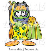 Illustration of a Cartoon Suitcase Mascot in Green and Yellow Snorkel Gear by Mascot Junction