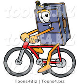 Illustration of a Cartoon Suitcase Mascot Riding a Bicycle by Mascot Junction