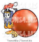 Illustration of a Cartoon Suitcase Mascot Wearing a Santa Hat, Standing with a Christmas Bauble by Mascot Junction