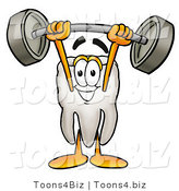 Illustration of a Cartoon Tooth Mascot Holding a Heavy Barbell Above His Head by Mascot Junction