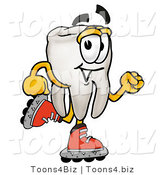 Illustration of a Cartoon Tooth Mascot Roller Blading on Inline Skates by Mascot Junction