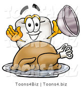Illustration of a Cartoon Tooth Mascot Serving a Thanksgiving Turkey on a Platter by Mascot Junction