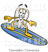 Illustration of a Cartoon Tooth Mascot Surfing on a Blue and Yellow Surfboard by Mascot Junction