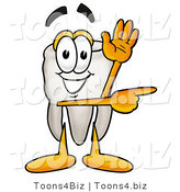 Illustration of a Cartoon Tooth Mascot Waving and Pointing by Mascot Junction