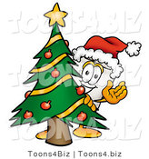 Illustration of a Cartoon Tooth Mascot Waving and Standing by a Decorated Christmas Tree by Mascot Junction