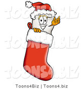 Illustration of a Cartoon Tooth Mascot Wearing a Santa Hat Inside a Red Christmas Stocking by Mascot Junction