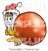 Illustration of a Cartoon Tooth Mascot Wearing a Santa Hat, Standing with a Christmas Bauble by Mascot Junction