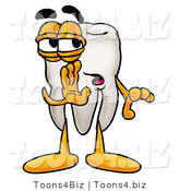 Illustration of a Cartoon Tooth Mascot Whispering and Gossiping by Mascot Junction