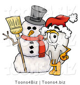 Illustration of a Cartoon Tooth Mascot with a Snowman on Christmas by Mascot Junction