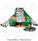 Illustration of a Cartoon Trash Can Mascot Camping with a Tent and Fire by Mascot Junction