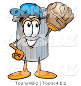 Illustration of a Cartoon Trash Can Mascot Catching a Baseball with a Glove by Mascot Junction