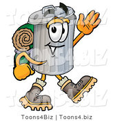 Illustration of a Cartoon Trash Can Mascot Hiking and Carrying a Backpack by Mascot Junction