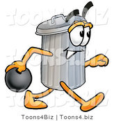 Illustration of a Cartoon Trash Can Mascot Holding a Bowling Ball by Mascot Junction