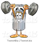 Illustration of a Cartoon Trash Can Mascot Holding a Heavy Barbell Above His Head by Mascot Junction