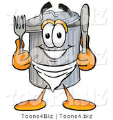 Illustration of a Cartoon Trash Can Mascot Holding a Knife and Fork by Mascot Junction
