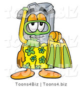 Illustration of a Cartoon Trash Can Mascot in Green and Yellow Snorkel Gear by Mascot Junction