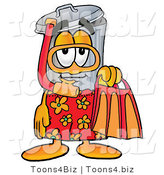 Illustration of a Cartoon Trash Can Mascot in Orange and Red Snorkel Gear by Mascot Junction