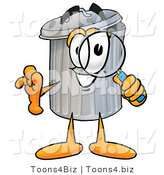 Illustration of a Cartoon Trash Can Mascot Looking Through a Magnifying Glass by Mascot Junction
