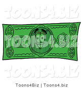 Illustration of a Cartoon Trash Can Mascot on a Dollar Bill by Mascot Junction