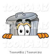 Illustration of a Cartoon Trash Can Mascot Peeking over a Surface by Mascot Junction