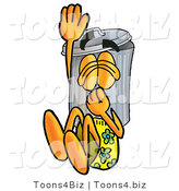 Illustration of a Cartoon Trash Can Mascot Plugging His Nose While Jumping into Water by Mascot Junction