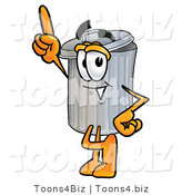 Illustration of a Cartoon Trash Can Mascot Pointing Upwards by Mascot Junction