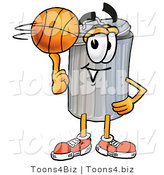 Illustration of a Cartoon Trash Can Mascot Spinning a Basketball on His Finger by Mascot Junction