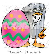 Illustration of a Cartoon Trash Can Mascot Standing Beside an Easter Egg by Mascot Junction